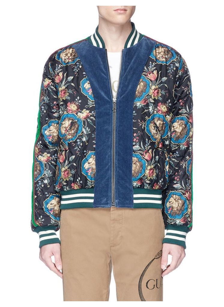 'Grotesque Garden' print silk twill bomber jacket