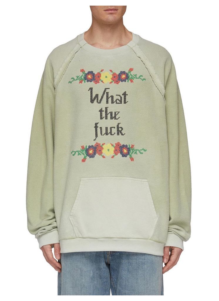 Slogan floral cross stitch terry sweatshirt