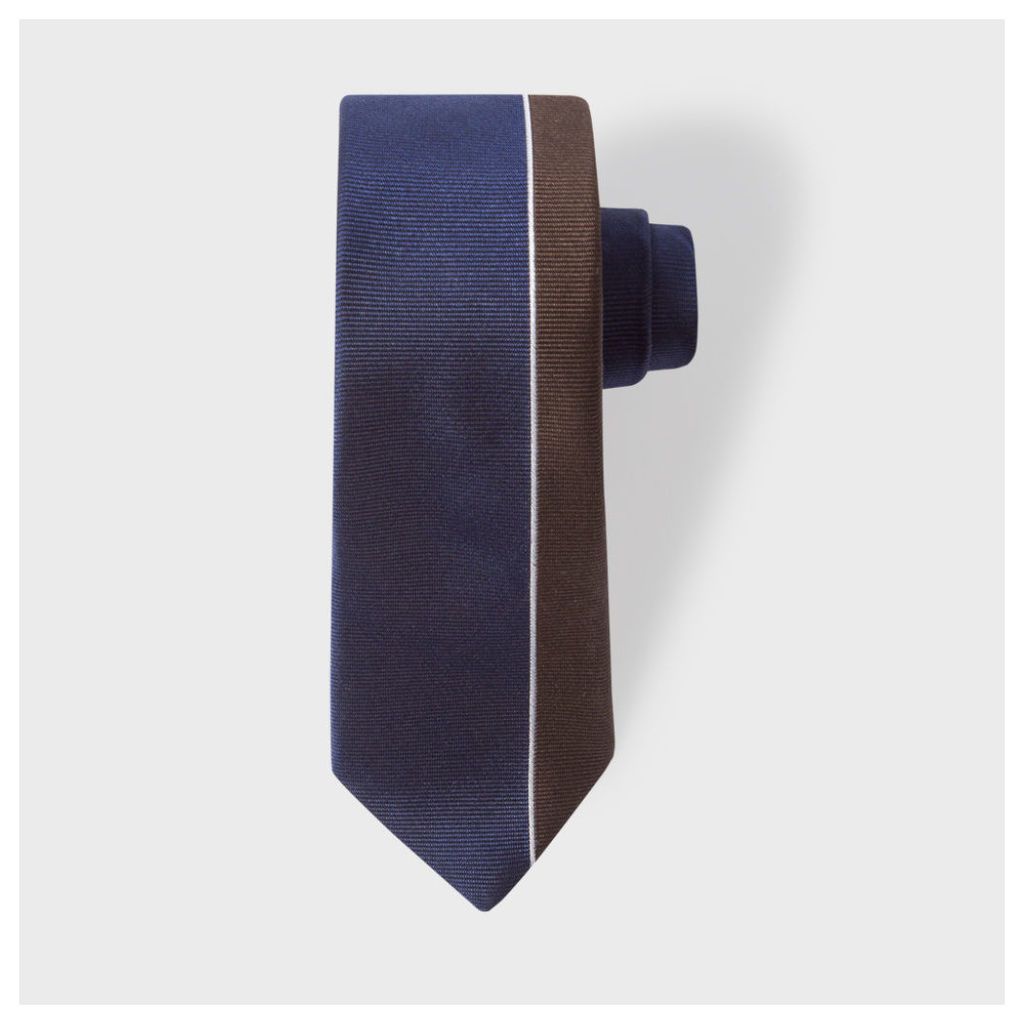 Men's Navy And Brown Asymmetric Stripe Narrow Silk Tie