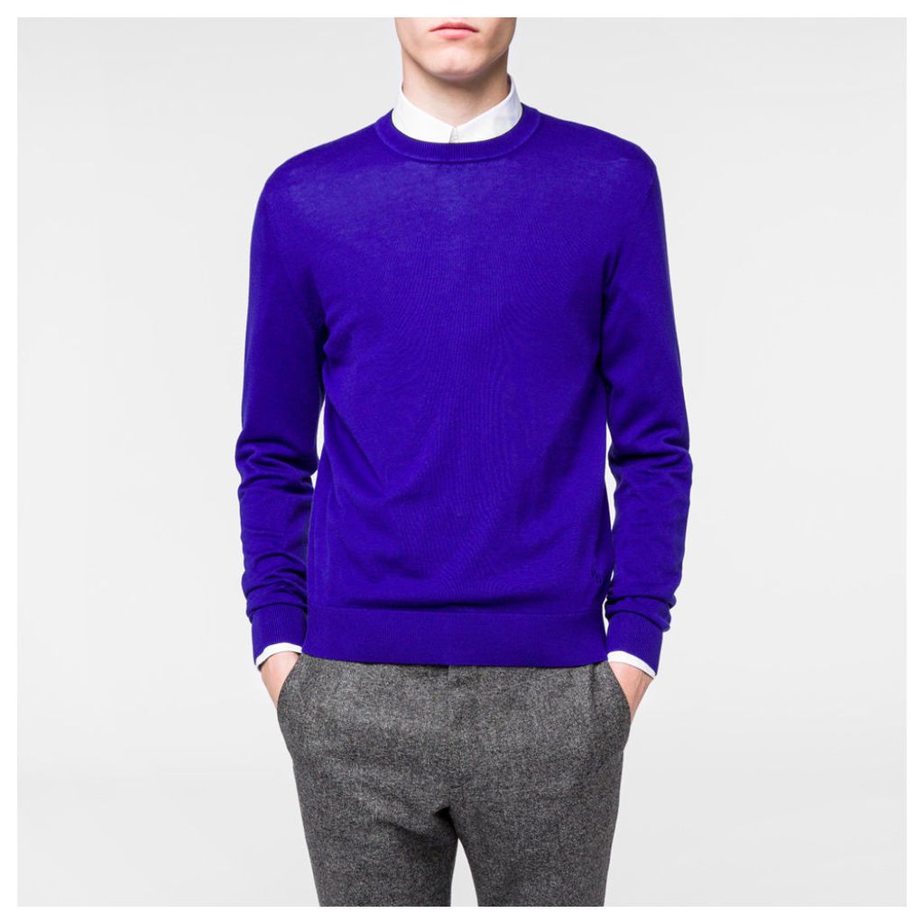 Men's Indigo Cotton-Blend Sweater With Contrast Collar Tipping
