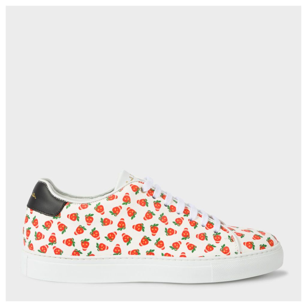Men's White Leather 'Basso' Trainers With Strawberry Skulls Print
