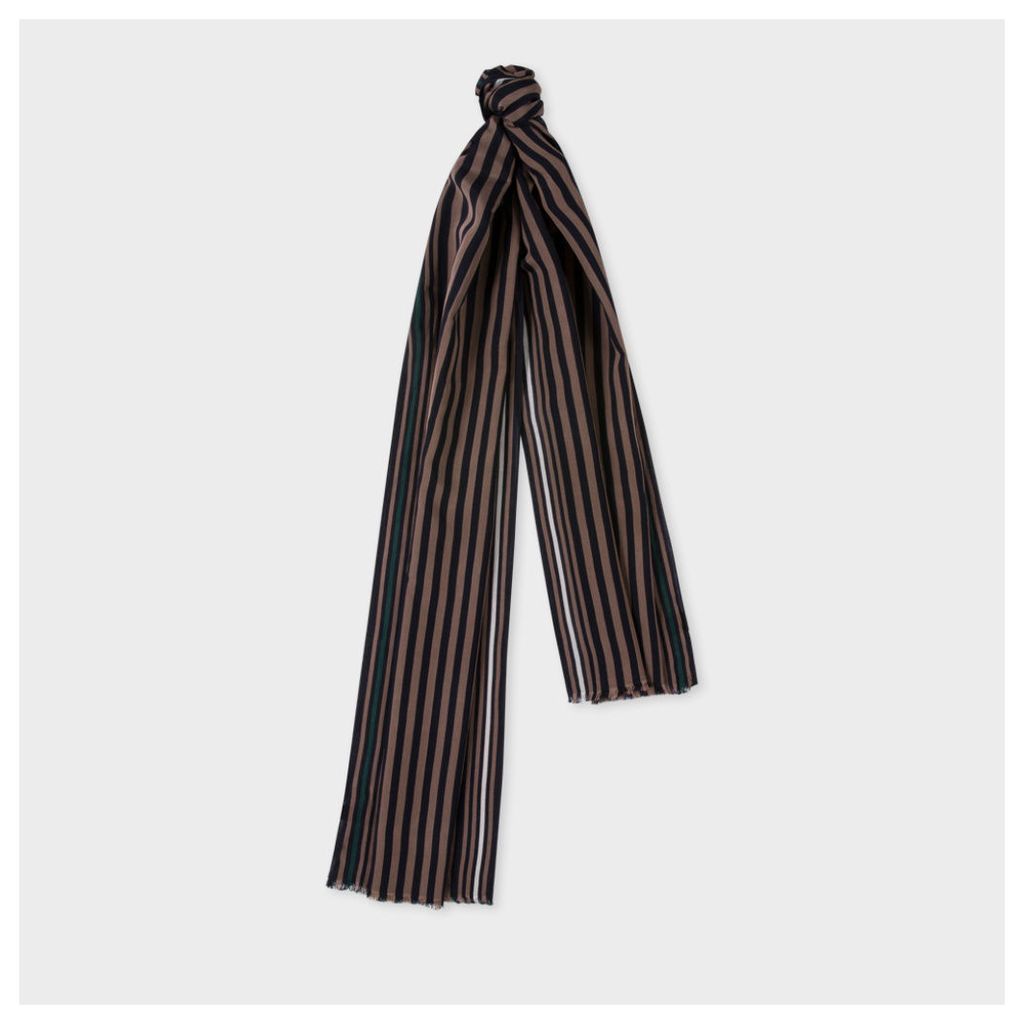 Men's Black And Khaki Stripe Silk-Blend Scarf