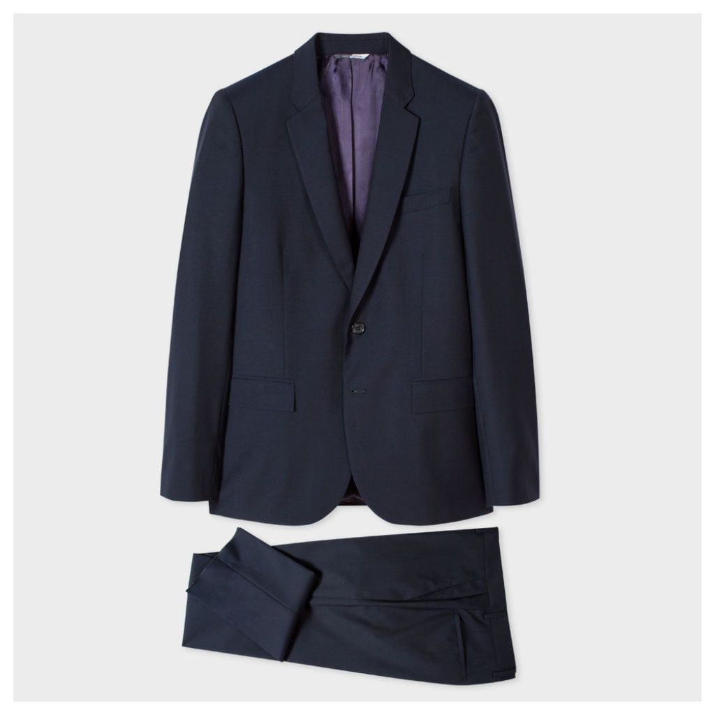 Men's Mid-Fit Navy Wool And Mohair-Blend Suit