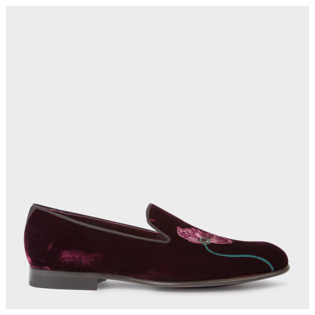 Men's Burgundy Velvet 'Rudyard' Loafers With Floral Embroidery
