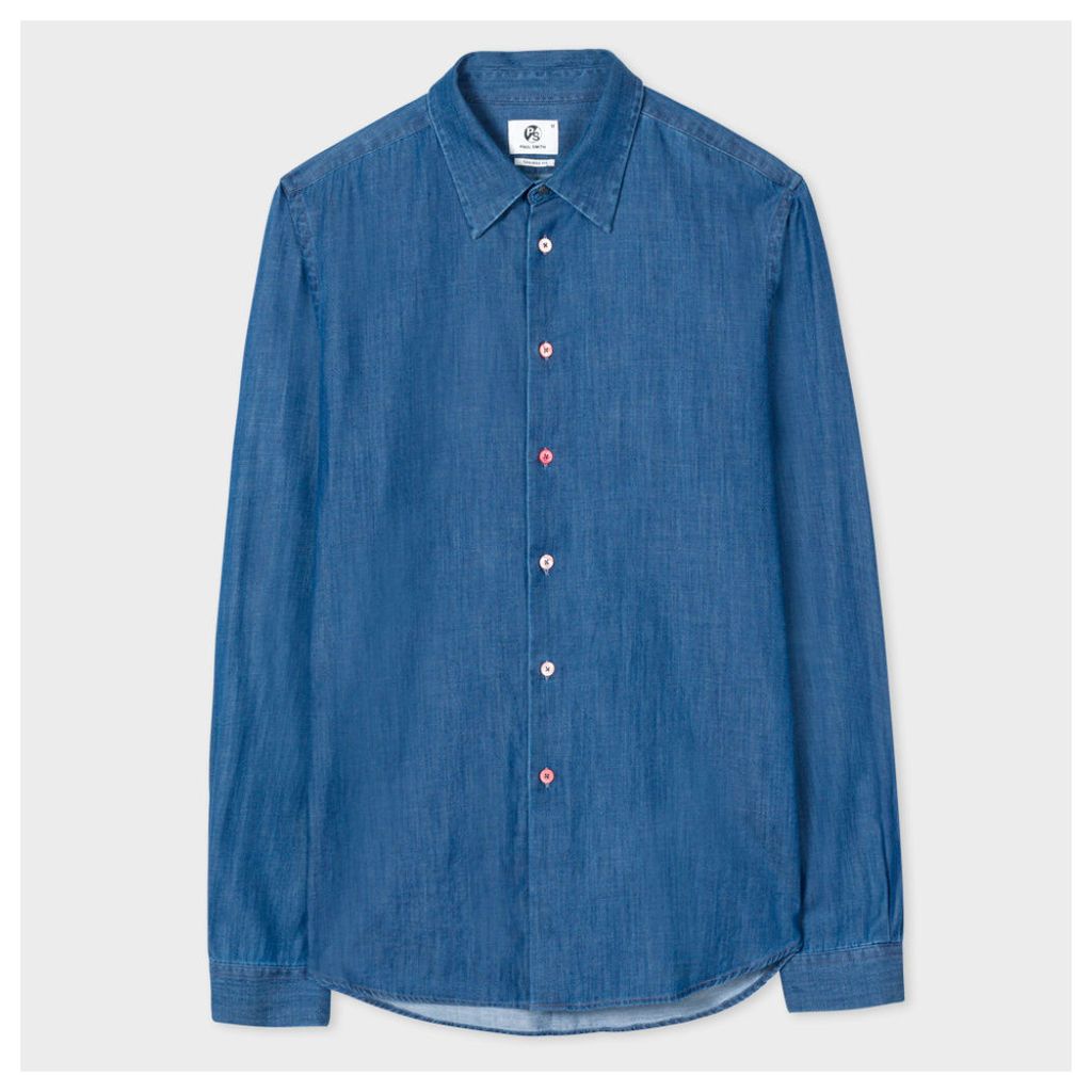 Men's Tailored-Fit Indigo-Dyed Mid-Wash Cotton-Denim Shirt