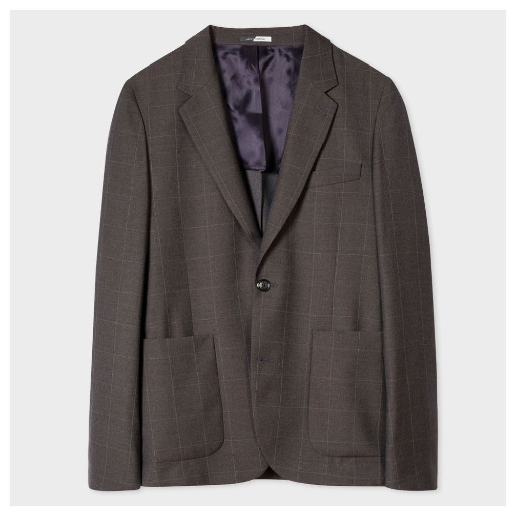 Men's Mid-Fit Two-Tone Grey Windowpane-Check Wool Blazer