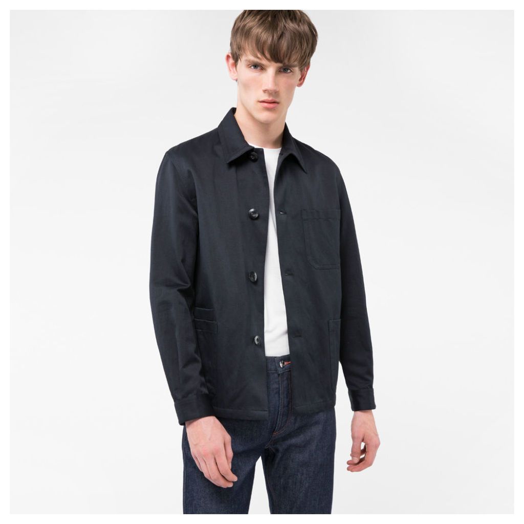 Men's Black Cotton And Linen-Blend Chore Jacket