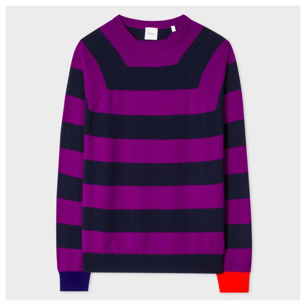 Men's Purple And Navy Stripe Cashmere Raglan-Sleeve Sweater
