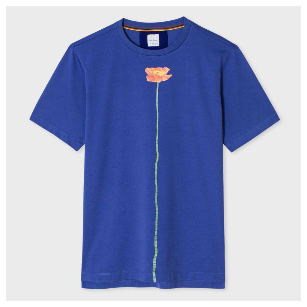 Men's Slim-Fit Blue 'Photo Flower' Print T-Shirt