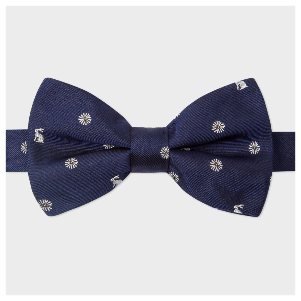 Men's Navy Rabbit And Floral Pattern Silk Bow Tie