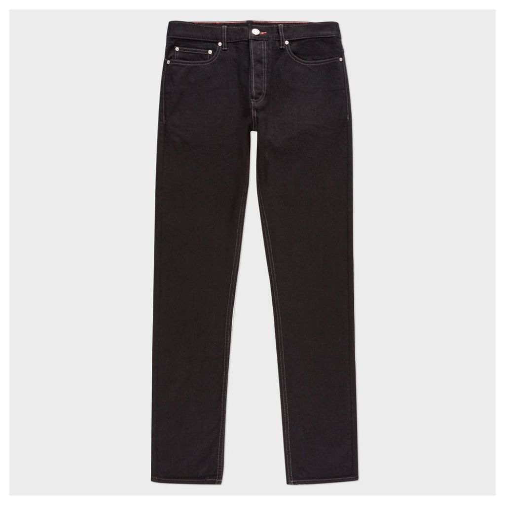 Men's Slim-Fit Black Stretch-Denim Jeans with 'Peace' Stitch Detail