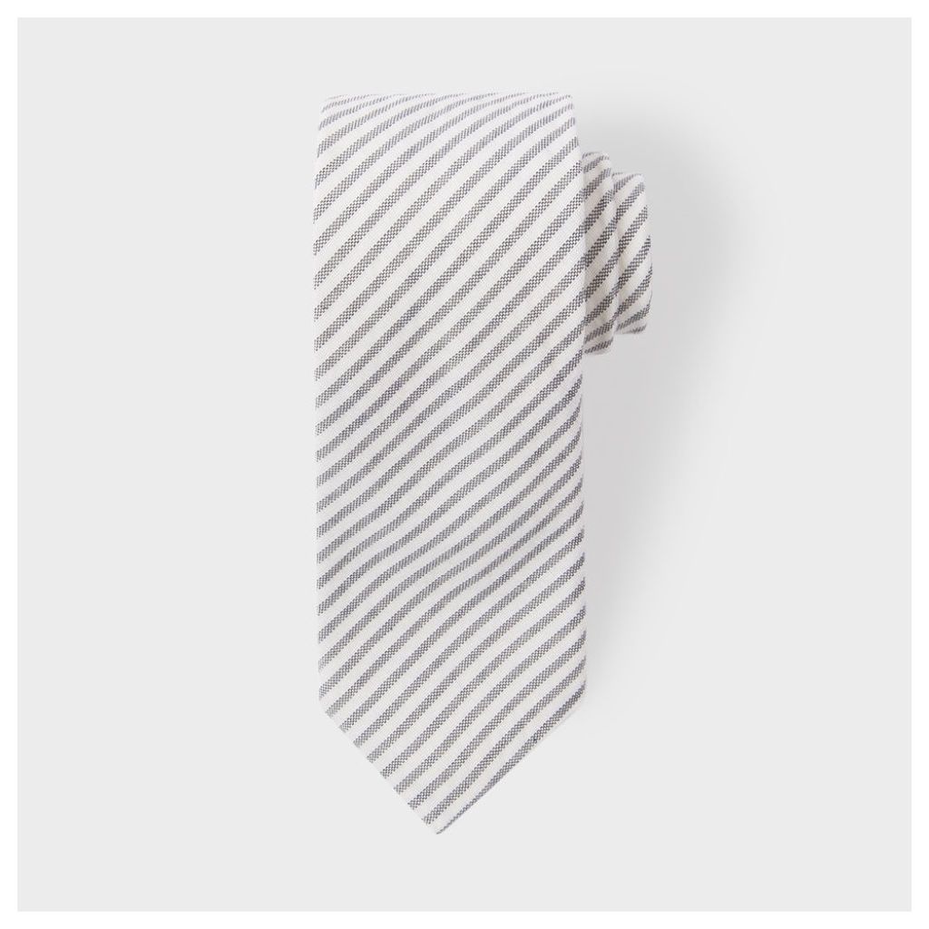 Men's Black And White Diagonal Stripe Narrow Cotton Seersucker Tie