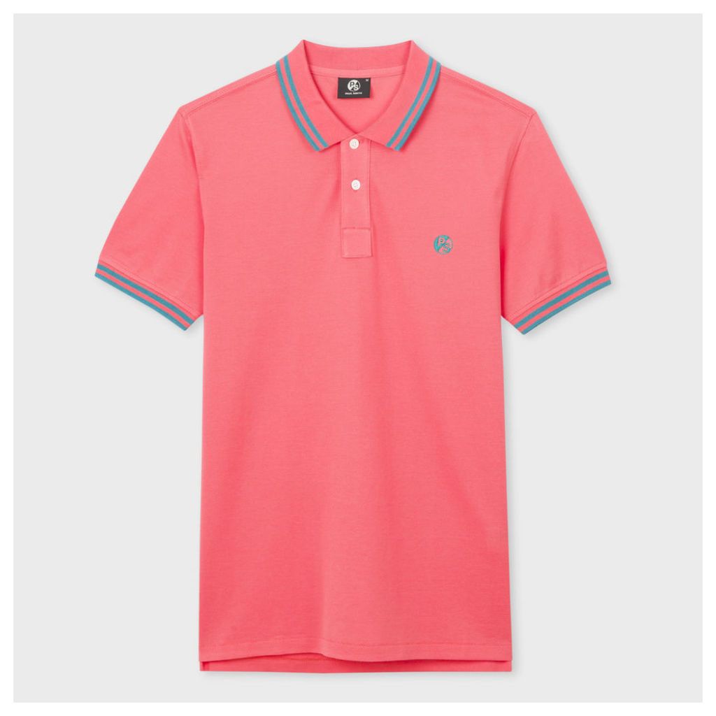 Men's Slim-Fit Pink PS Logo Polo Shirt With Teal Tipping