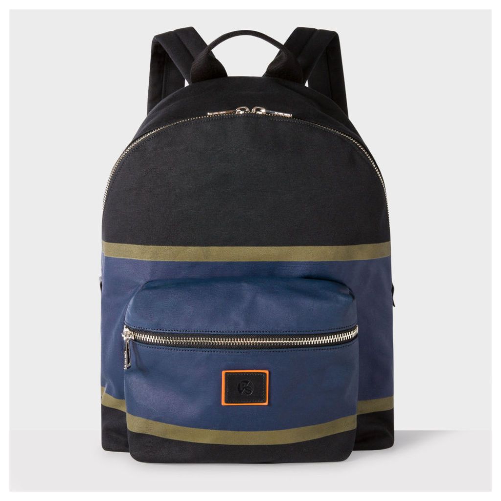 Men's Black And Blue Cotton Backpack