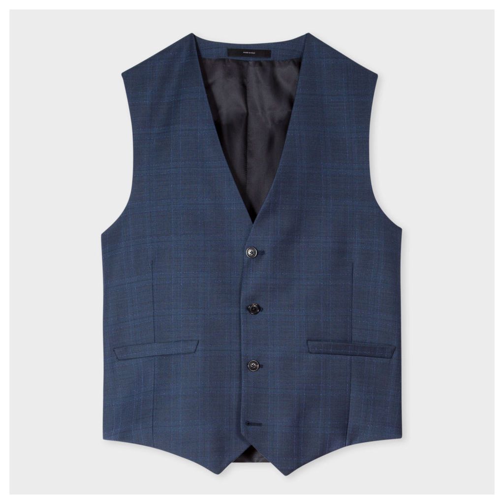 Men's Tailored-Fit Navy Subtle-Check Wool Waistcoat