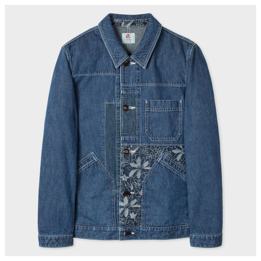 Men's Denim Red Ear Chore Jacket With Embroidered Patches