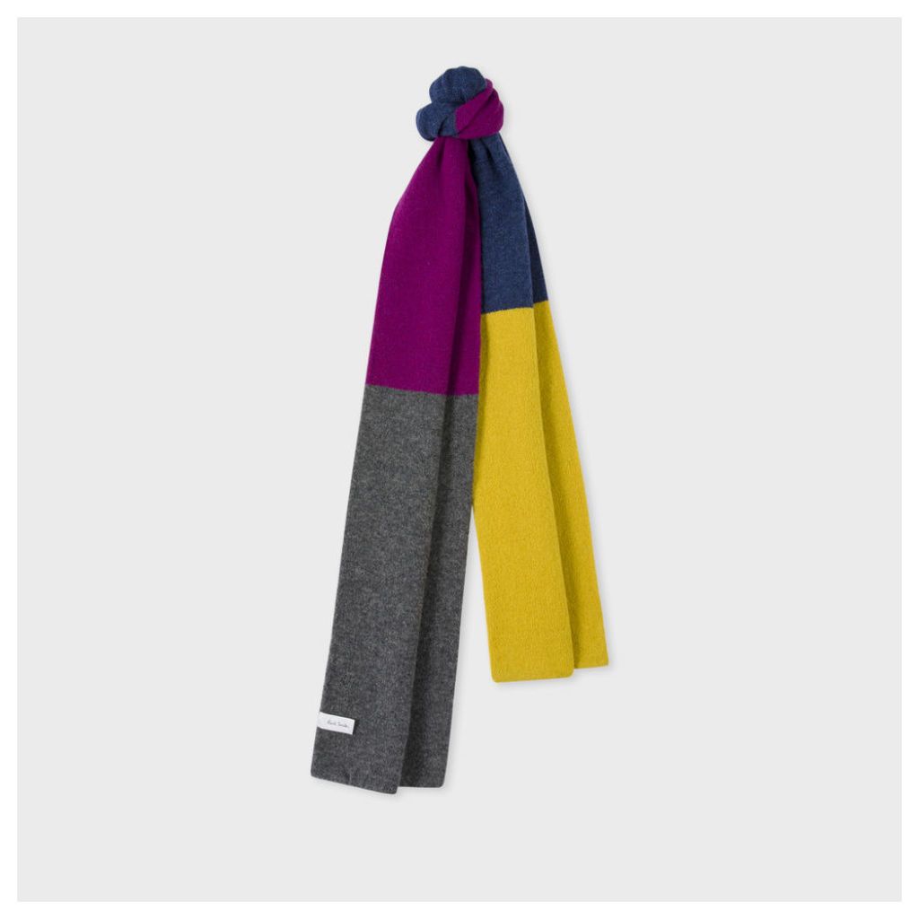 Men's Grey, Mauve, Yellow And Blue Colour Block Lambswool Scarf