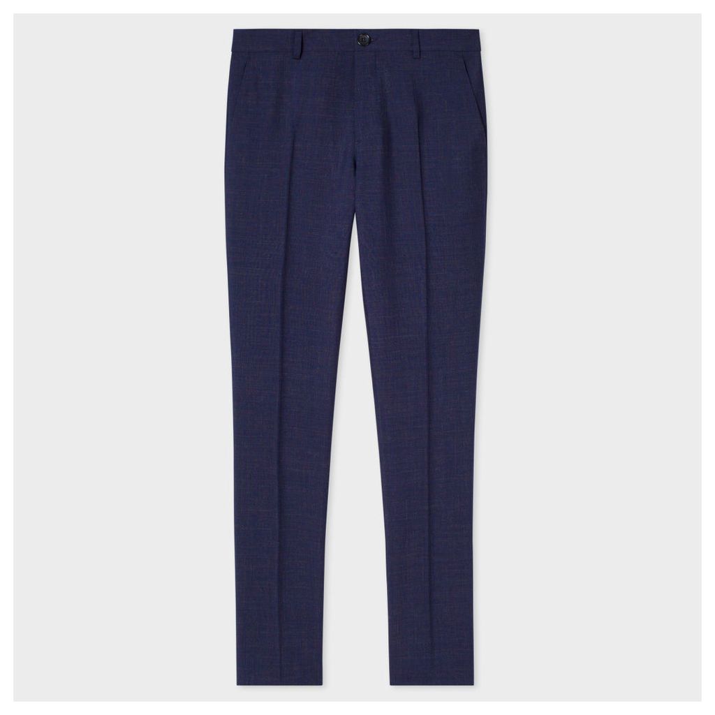Men's Slim-Fit Navy Wool And Mohair-Blend Multi-Colour Crosshatch Trousers