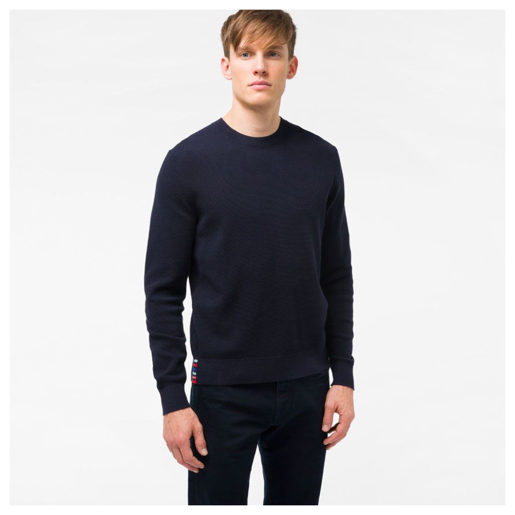 Men's Navy Cotton-Blend Textured-Knit Sweater