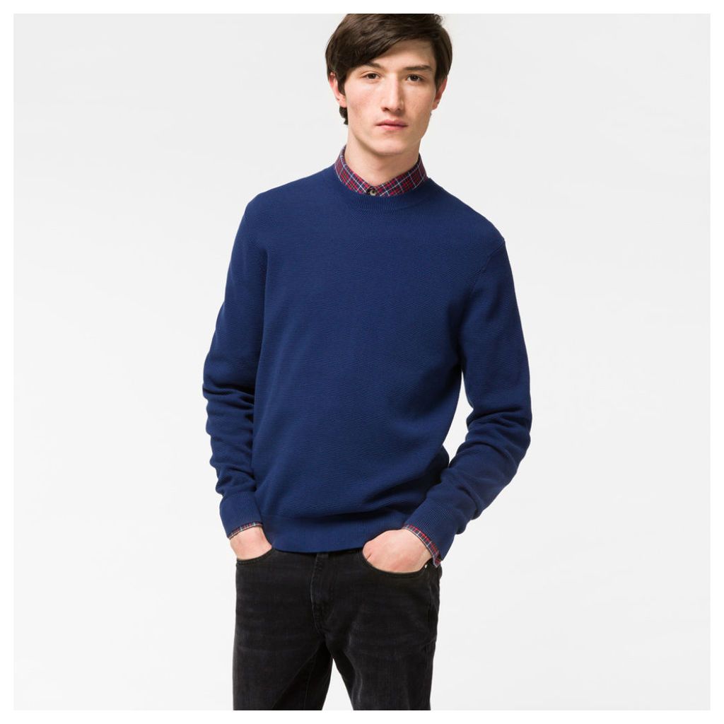 Men's Indigo Cotton-Blend Textured-Knit Sweater
