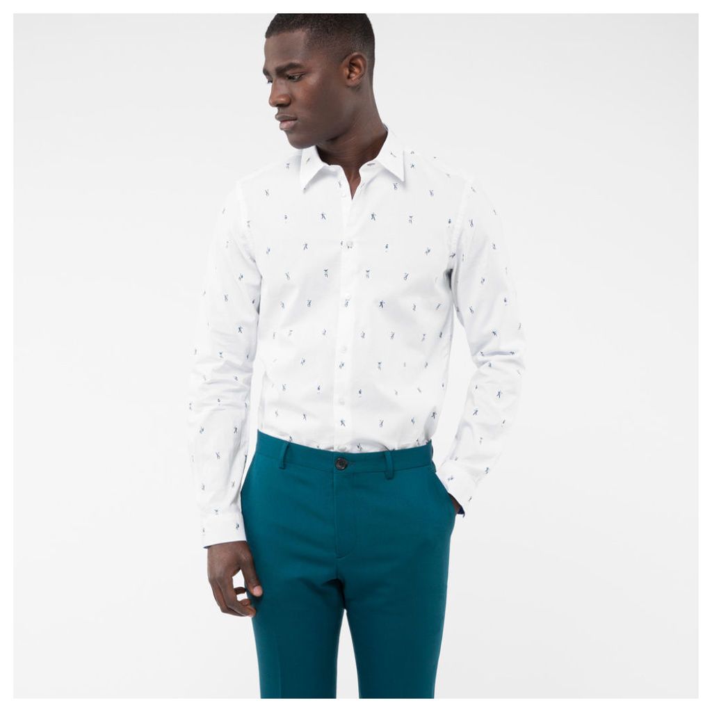 Men's Tailored-Fit White 'Dancing Dice' Fil CoupÃ© Cotton Shirt