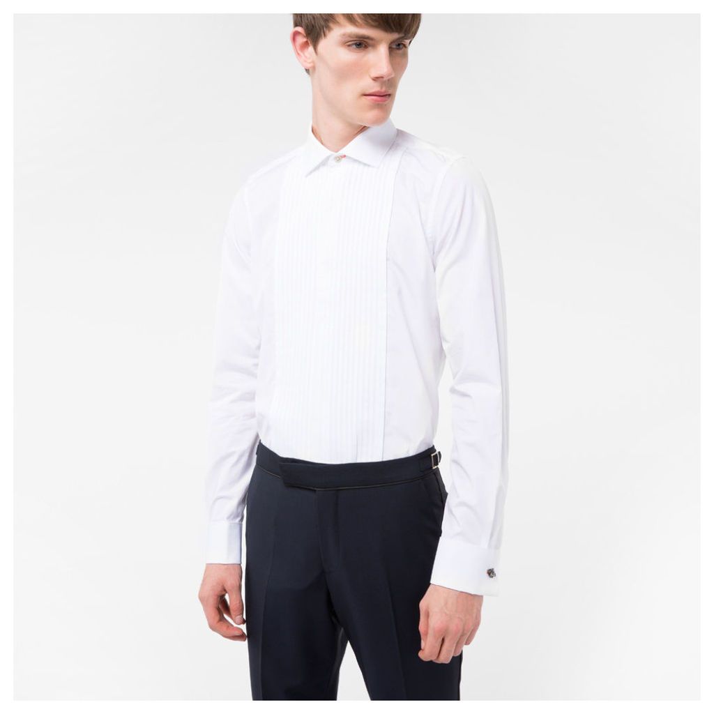 Men's Tailored-Fit White Pleat-Front Cotton Evening Shirt