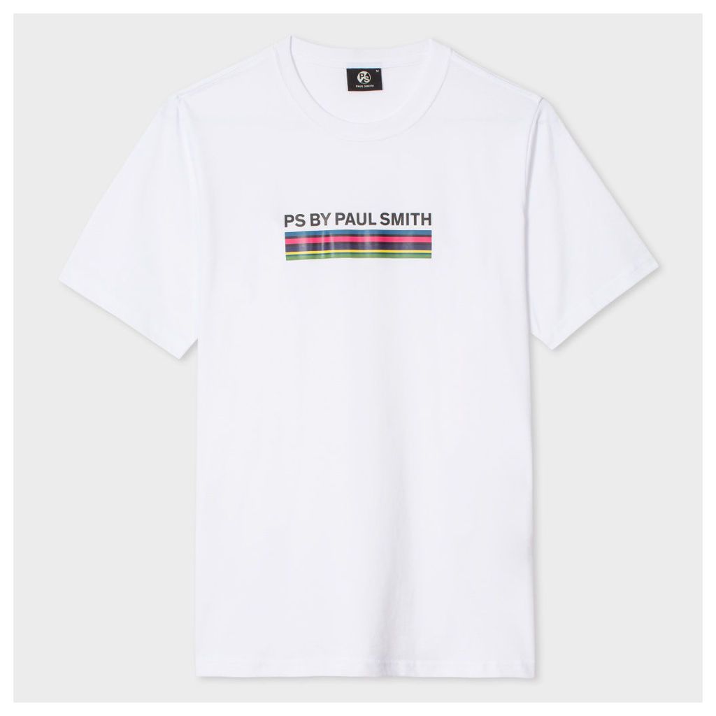 Men's White 'Cycle Stripe' Print Organic-Cotton T-Shirt