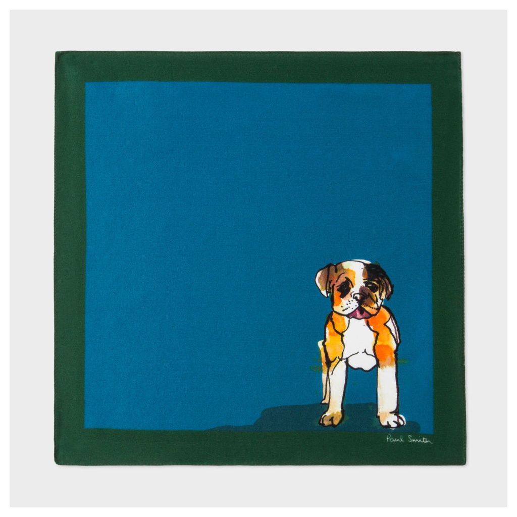 Men's Petrol 'Dog' Print Silk Pocket Square