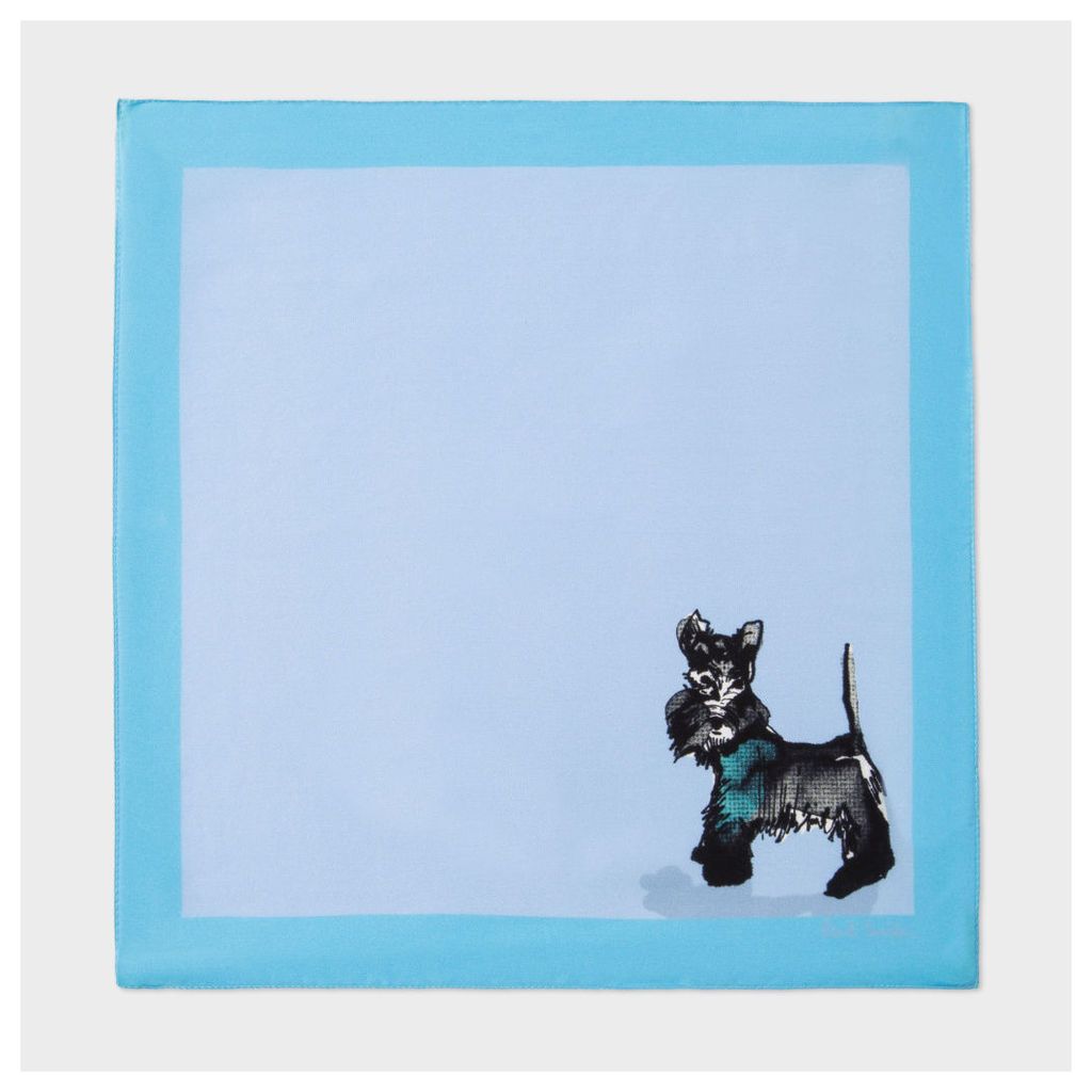 Men's Light Blue 'Dog' Print Silk Pocket Square