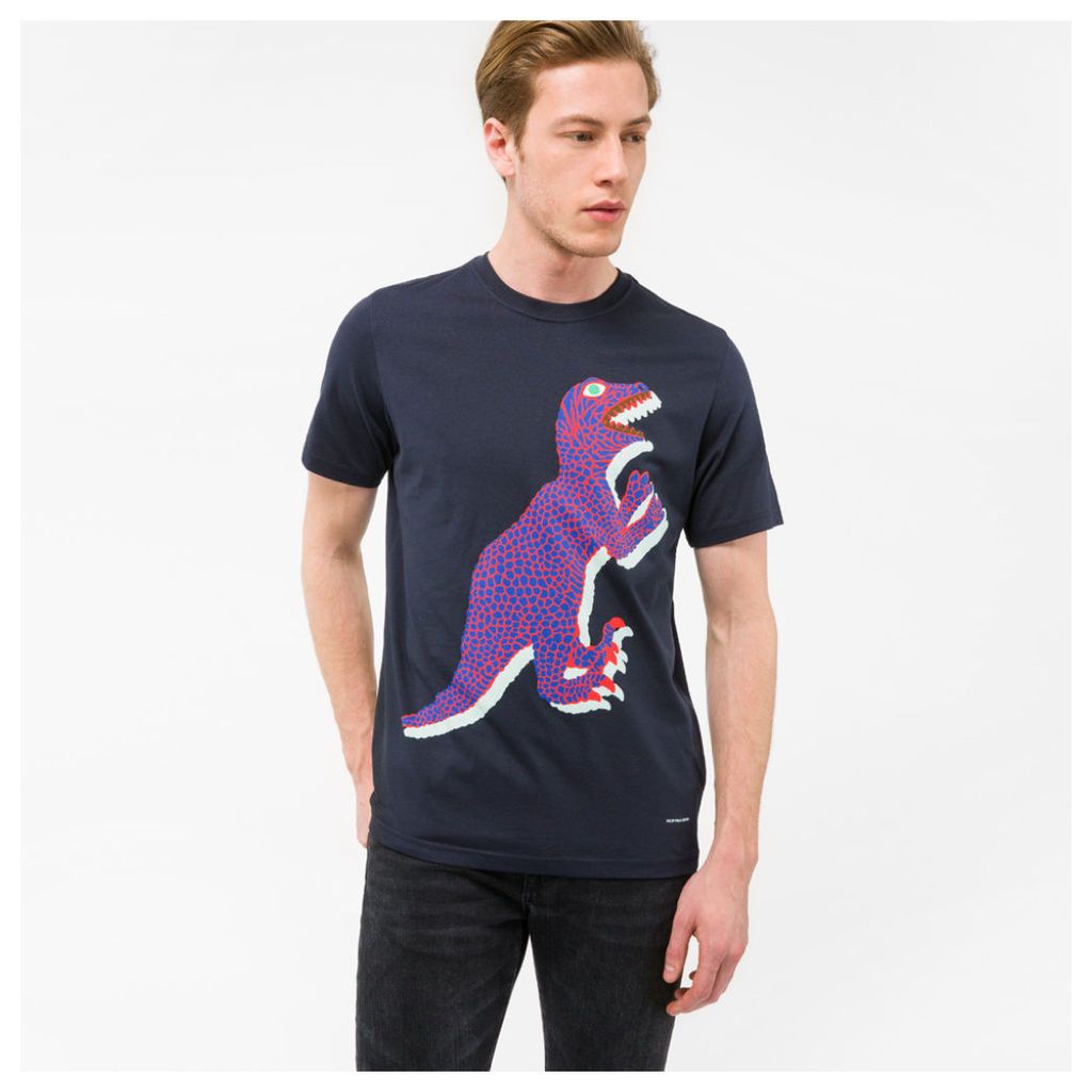 Men's Navy Organic-Cotton 'Dino' Print T-Shirt