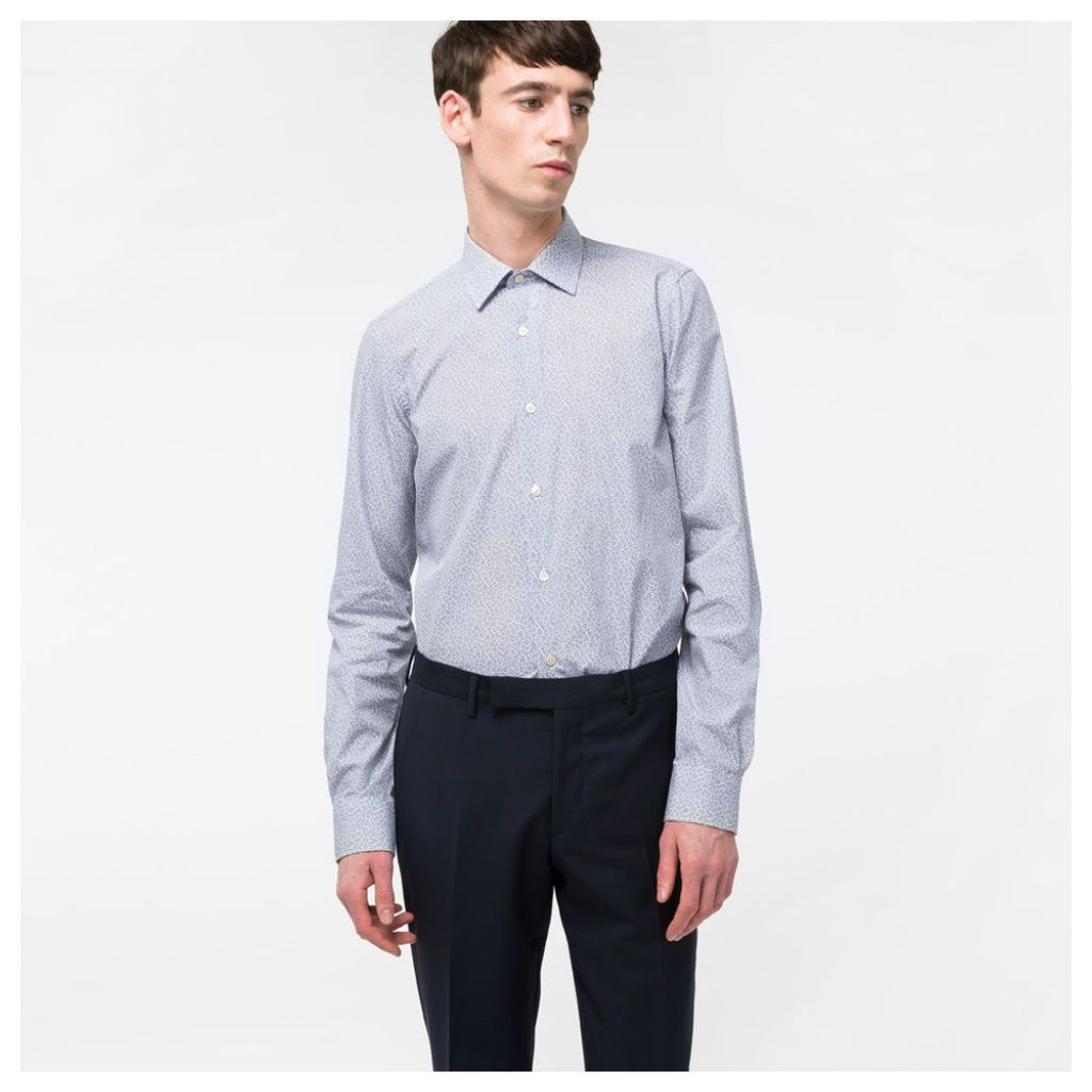 Men's Tailored-Fit Light Blue 'Fern Floral' Print Cotton Shirt