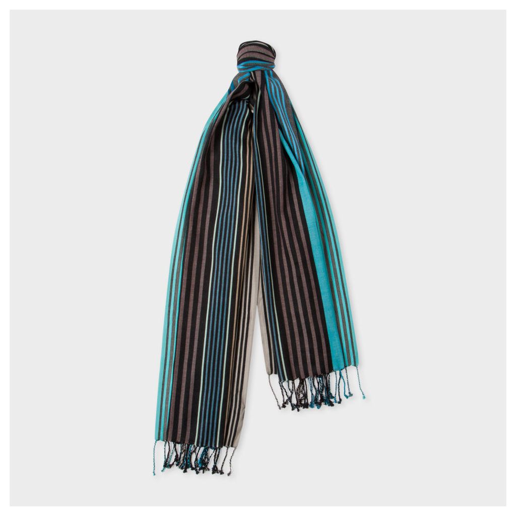 Men's Black Multi-Coloured Stripe Silk-Blend Scarf
