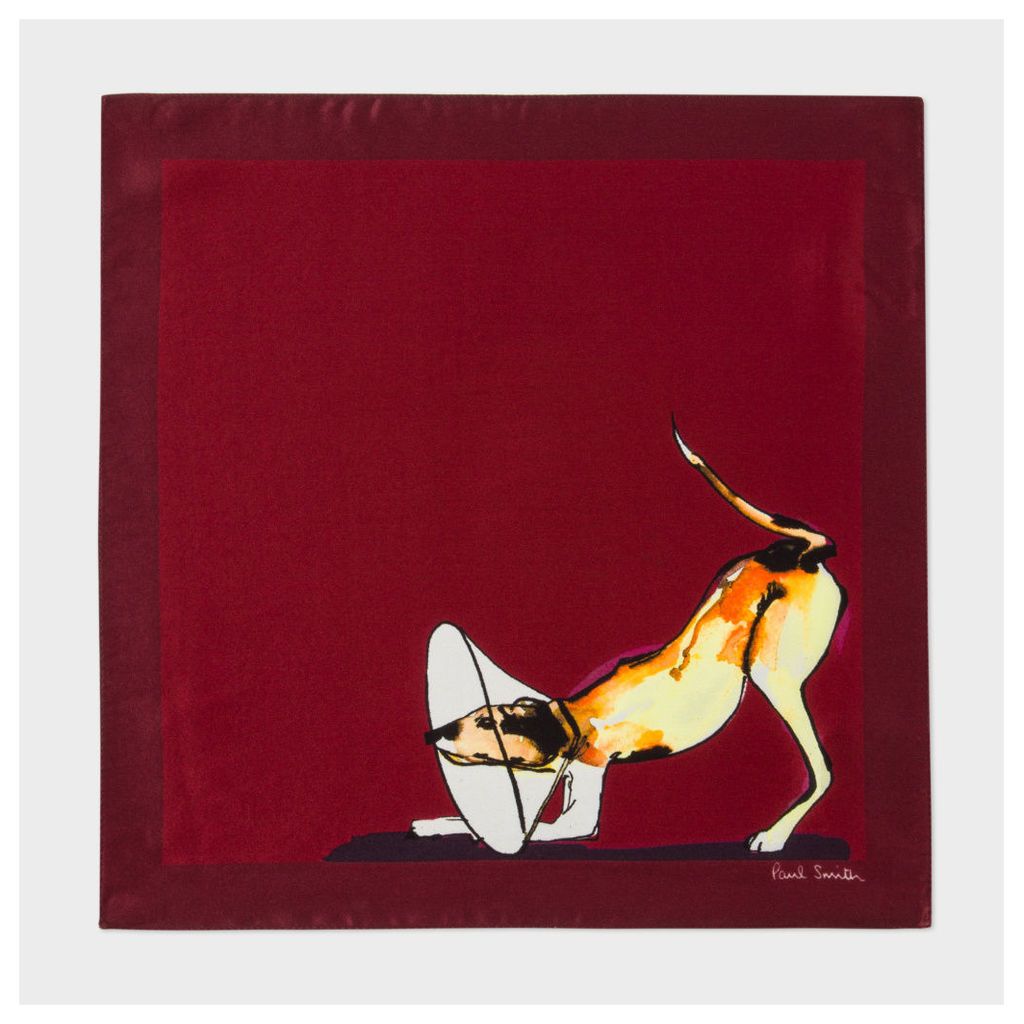 Men's Burgundy 'Dog' Print Silk Pocket Square