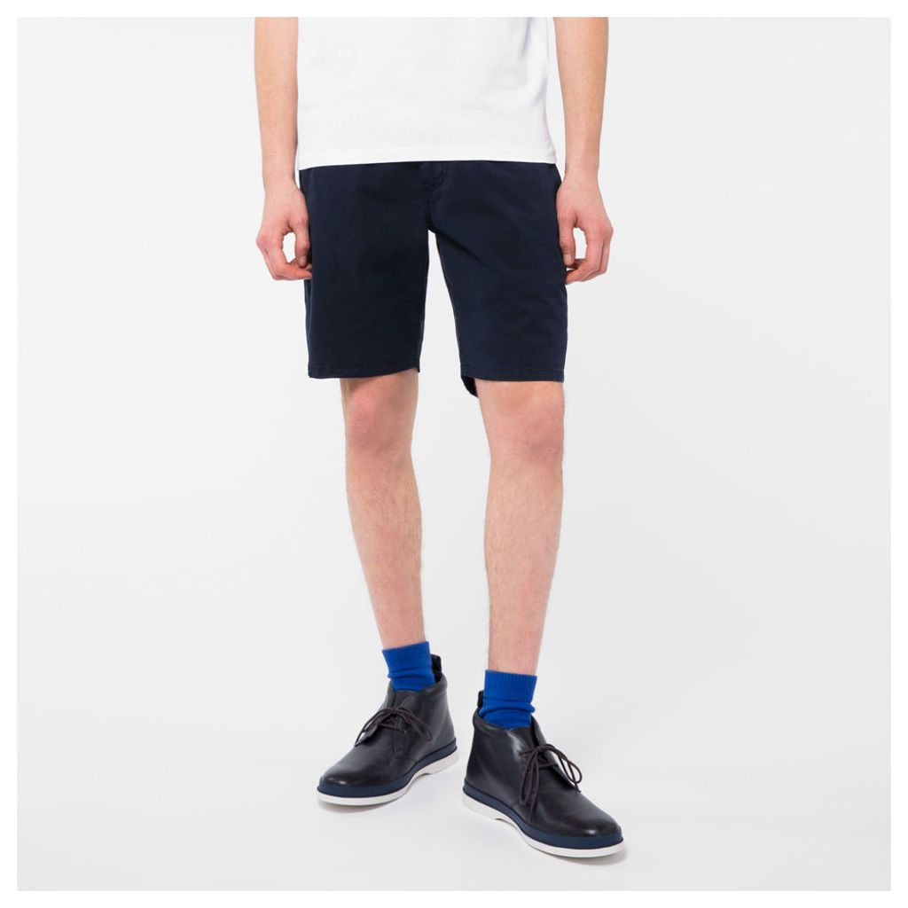 Men's Navy Garment-Dyed Stretch Pima-Cotton Shorts