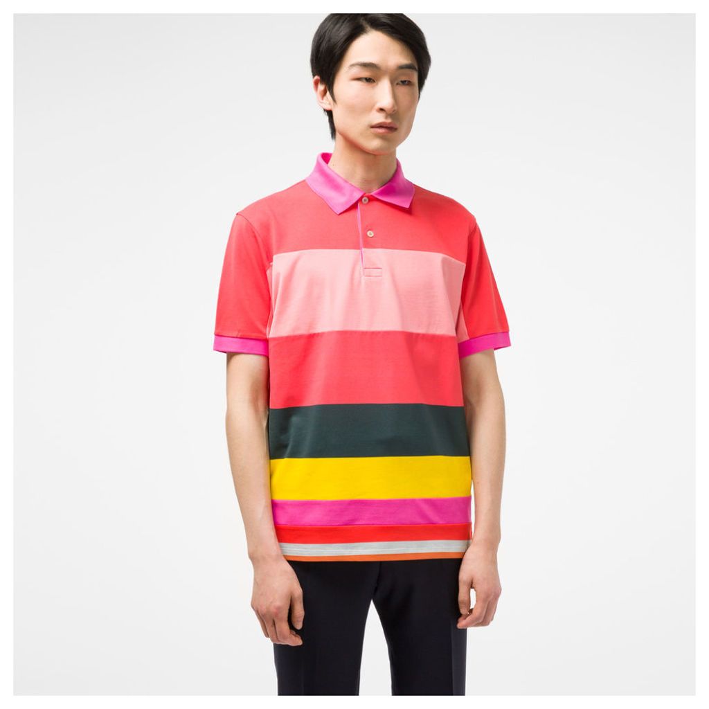 Men's Slim-Fit Pink Pieced Block-Stripe Polo Shirt