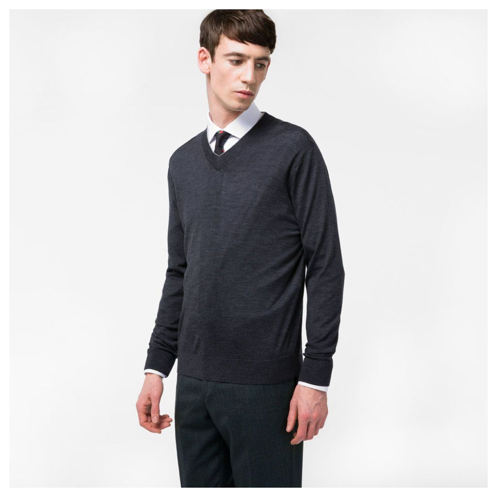 Men's Dark Grey Merino-Wool V-Neck Sweater