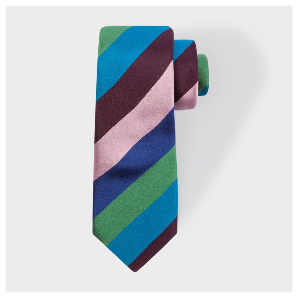 Men's Green Diagonal Stripe Narrow Silk Tie