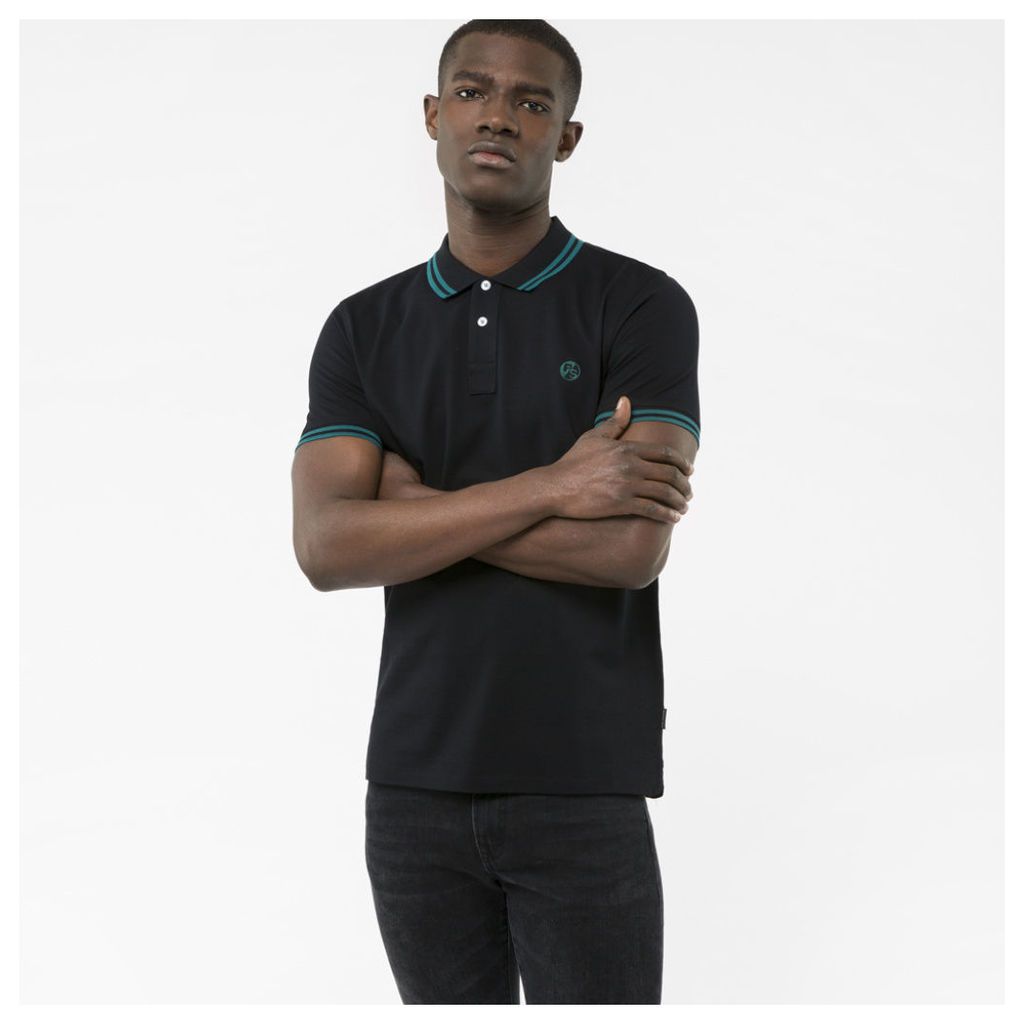 Men's Slim-Fit Black PS Logo Polo Shirt With Teal Tipping