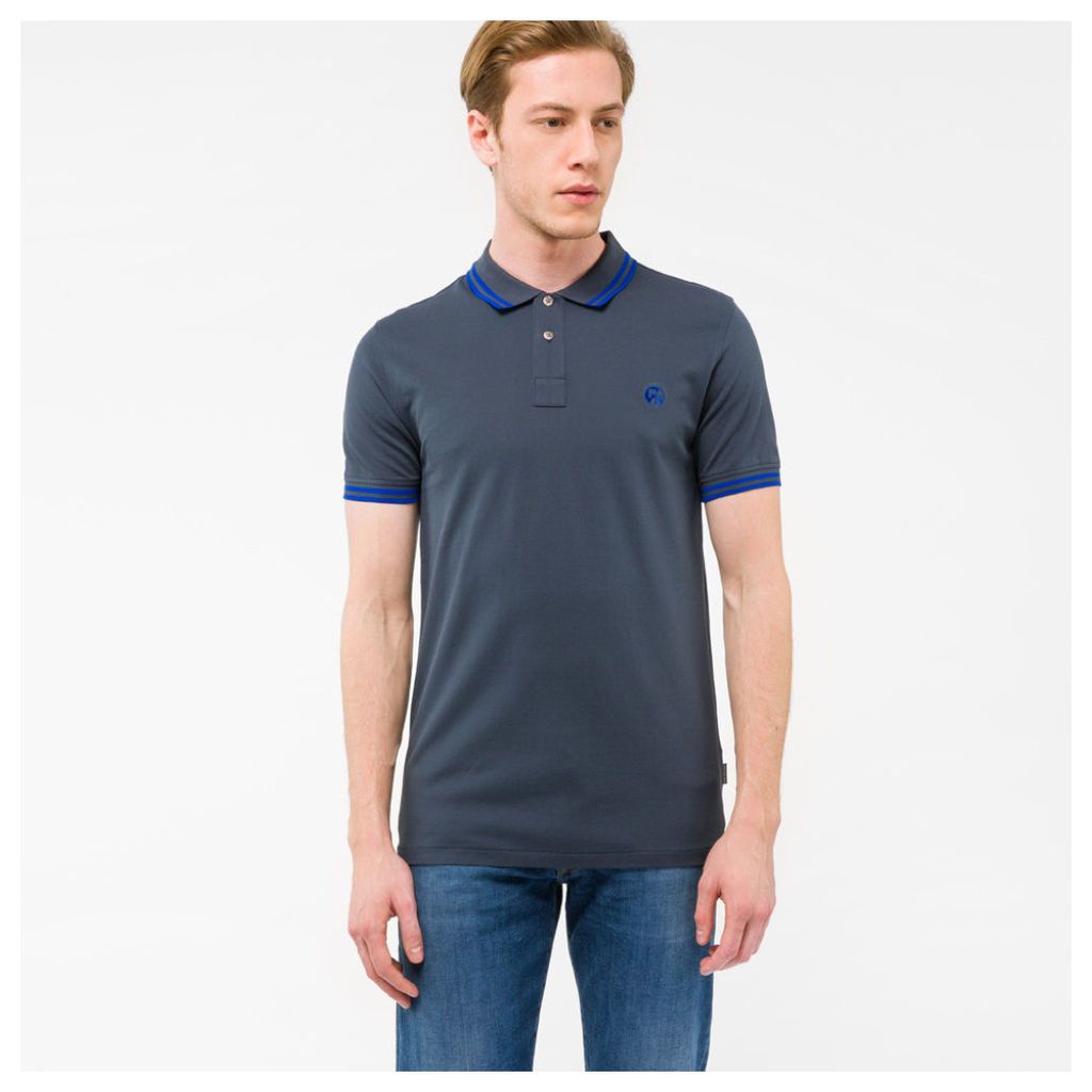 Men's Slim-Fit Slate Grey PS Logo Polo Shirt With Blue Tipping
