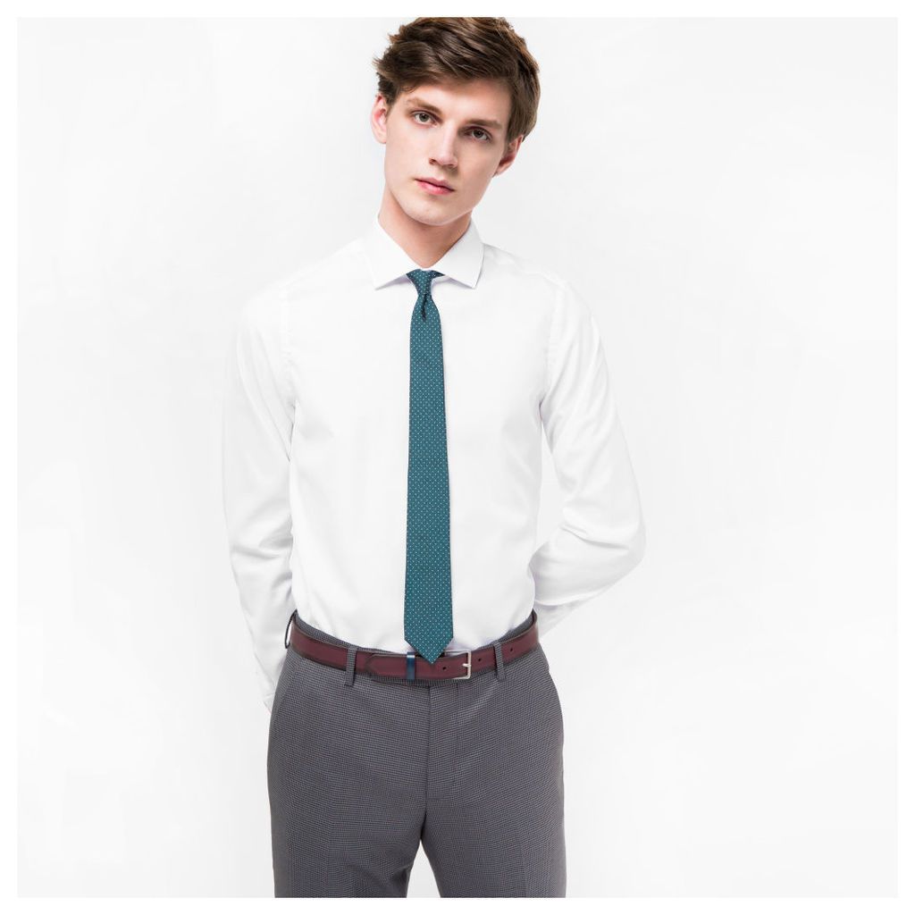 Men's Tailored-Fit White Cotton-Twill Shirt With 'Artist Stripe' Double-Cuff