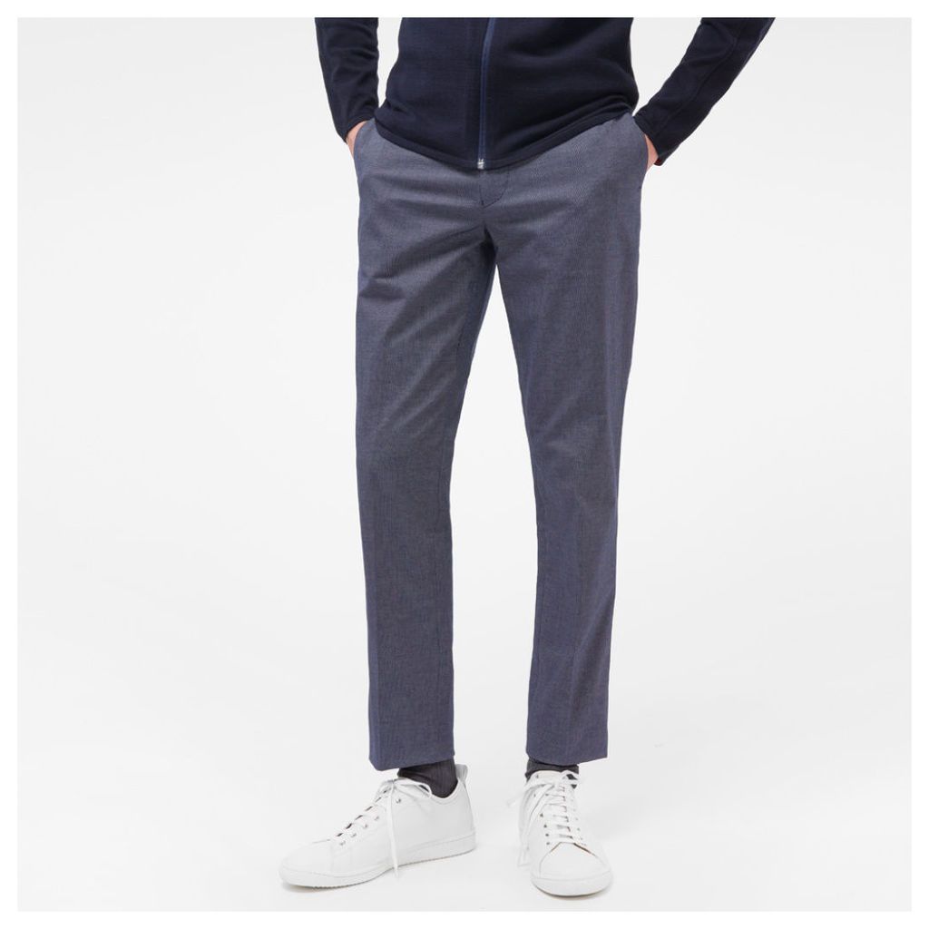 Men's Mid-Fit Navy And White Pin-Dot Stretch-Cotton Trousers