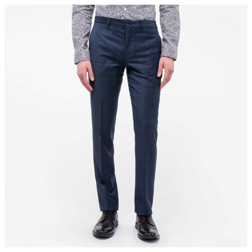Men's Mid-Fit Navy Wool Check Trousers