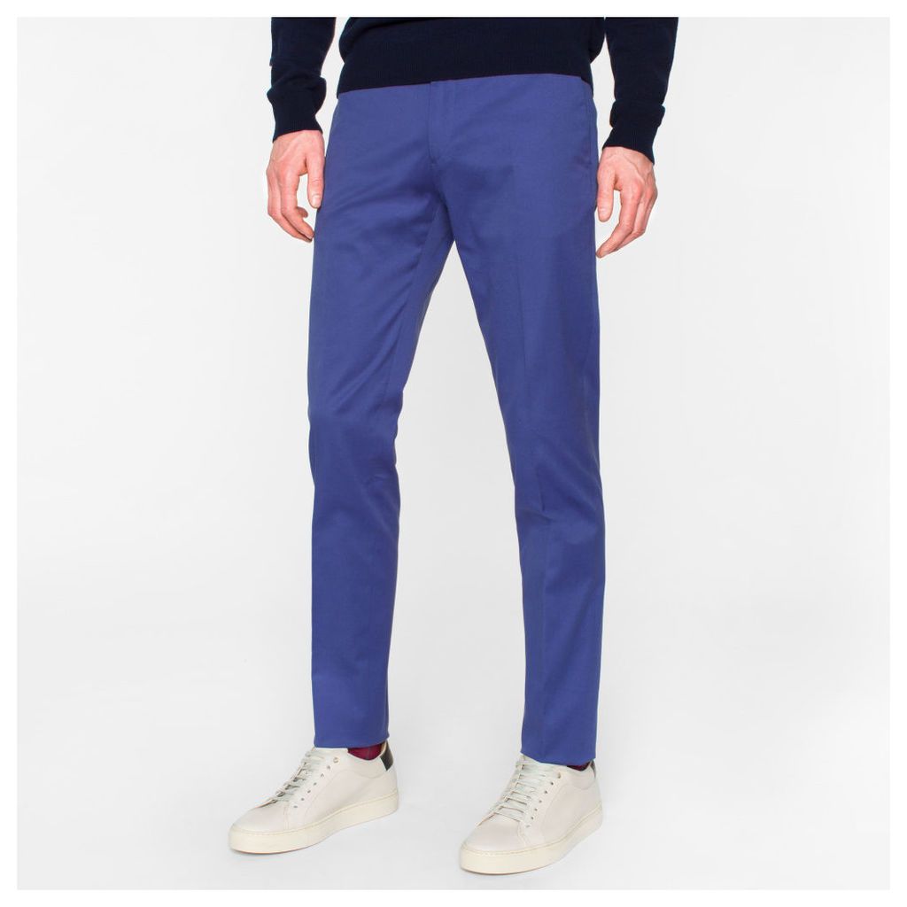 Men's Slim-Fit Blue Stretch-Cotton Twill Trousers