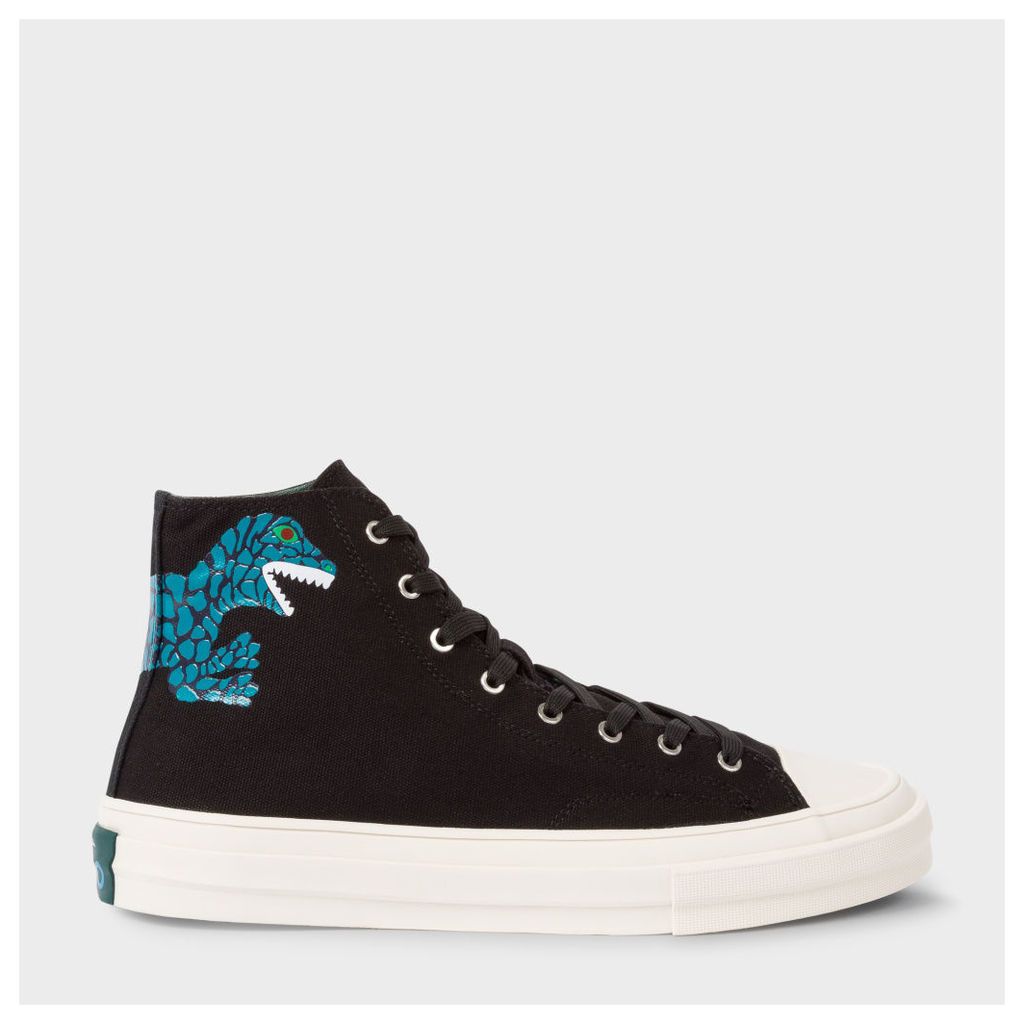 Men's Black Canvas 'Kirk' Trainers With 'Dino' Print