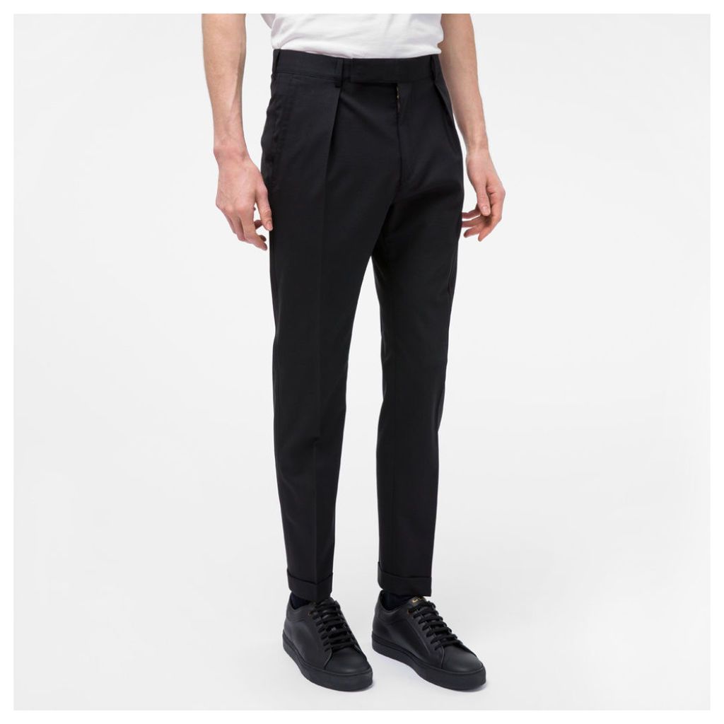 Men's Black Stretch-Wool Tapered Trousers