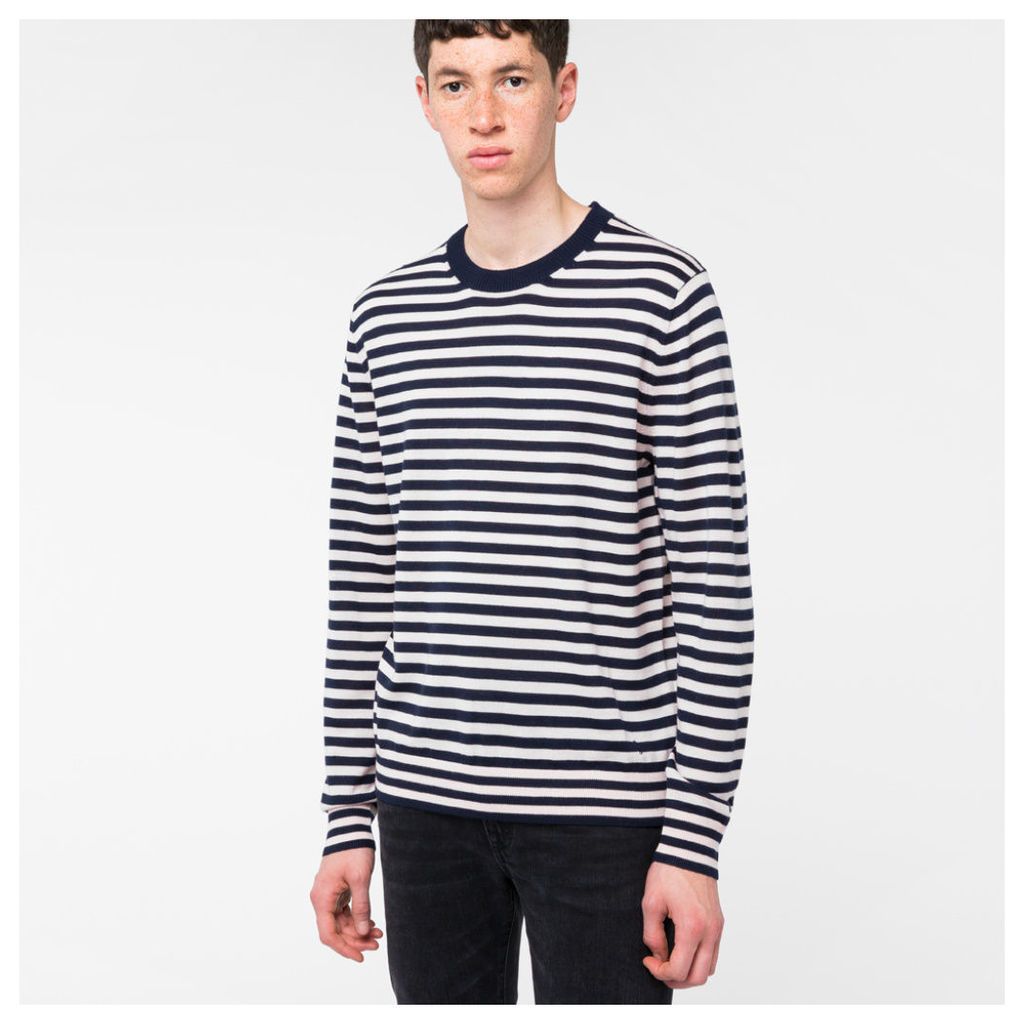 Men's Navy And Light Pink Breton-Stripe Merino Wool Sweater