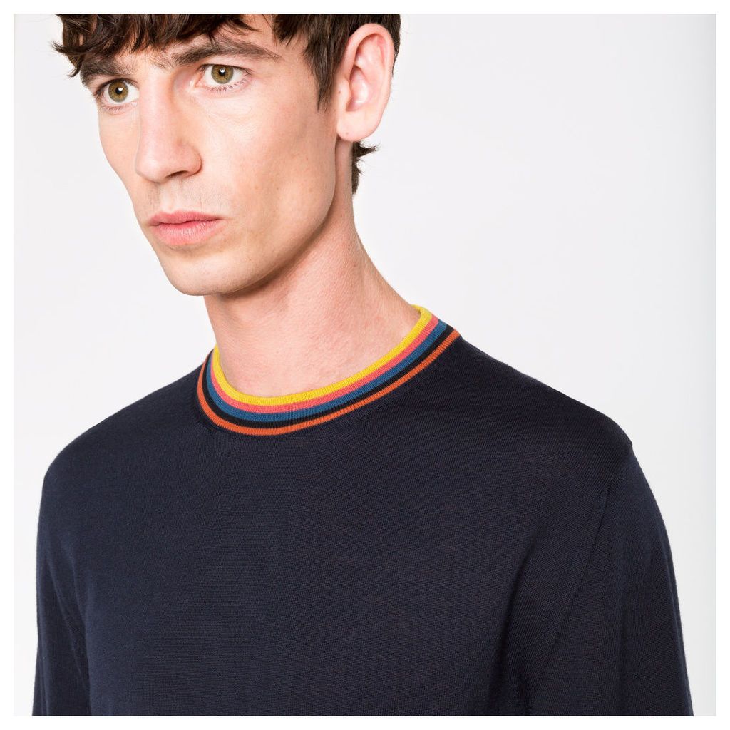 Men's Navy Merino-Wool Sweater With 'Artist Stripe' Collar And Cuffs