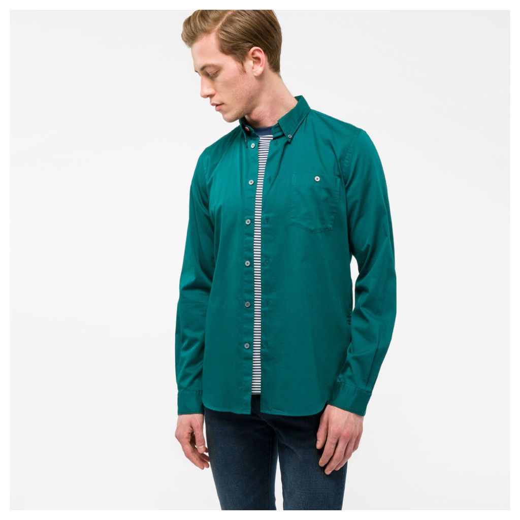 Men's Tailored-Fit Petrol Blue Garment-Dyed Cotton Shirt