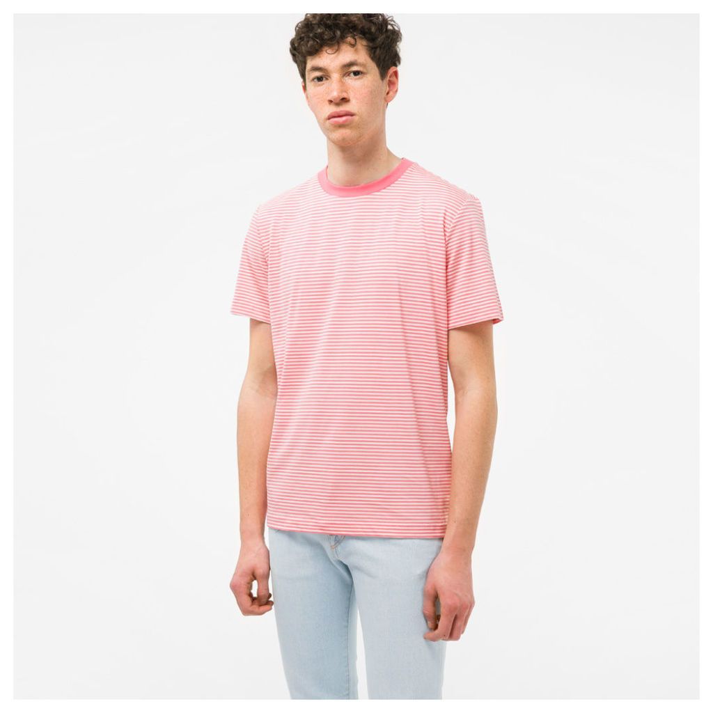 Men's Pink And Ecru Thin-Stripe Cotton T-Shirt