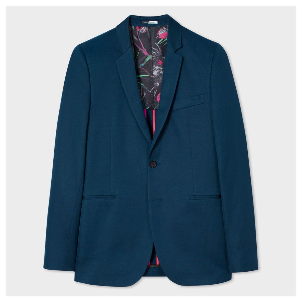 Men's Slim-Fit Dark Blue Cotton And Linen-Blend Buggy-Lined Blazer